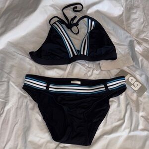 Stylish Navy and with white and Blue stripe Women's Bikini Set